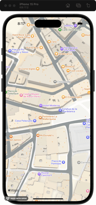 Un mapa donde no es posible seleccionar los MapFeature de categoria hotel