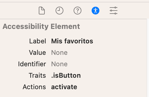 Panel de accesibilidad de Xcode con los nuevos elementos