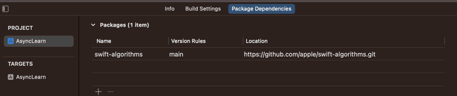 Panel package dependencies de un proyecto de Xcode
