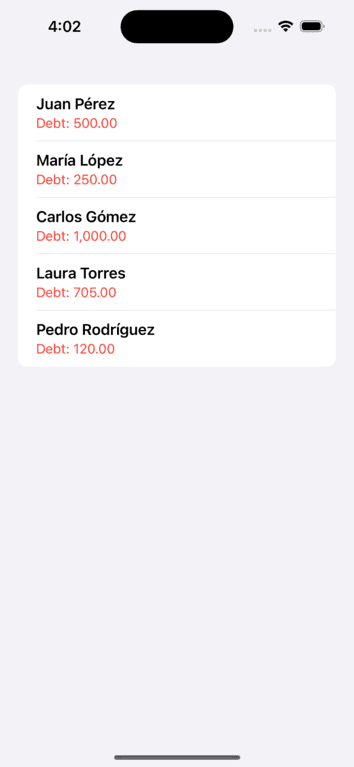 Listado de clientes en un app de iOS.