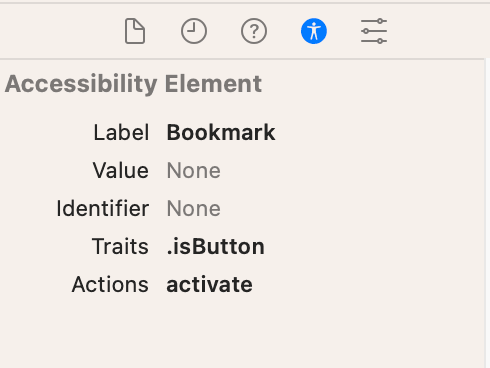 Panel de accesibilidad de Xcode con los elementos del botón
