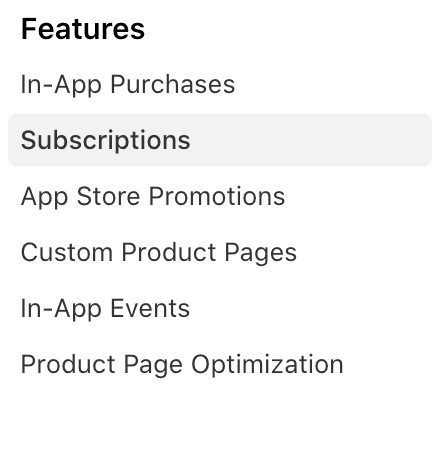 Ejemplo seleccionar la opción Subscriptions